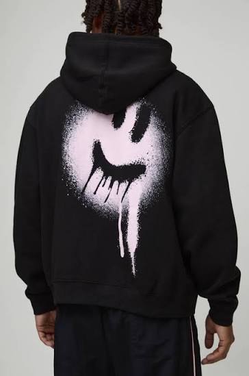 Oversized Boxy Zip Through Spray Paint Drip Face Printed Hoodie