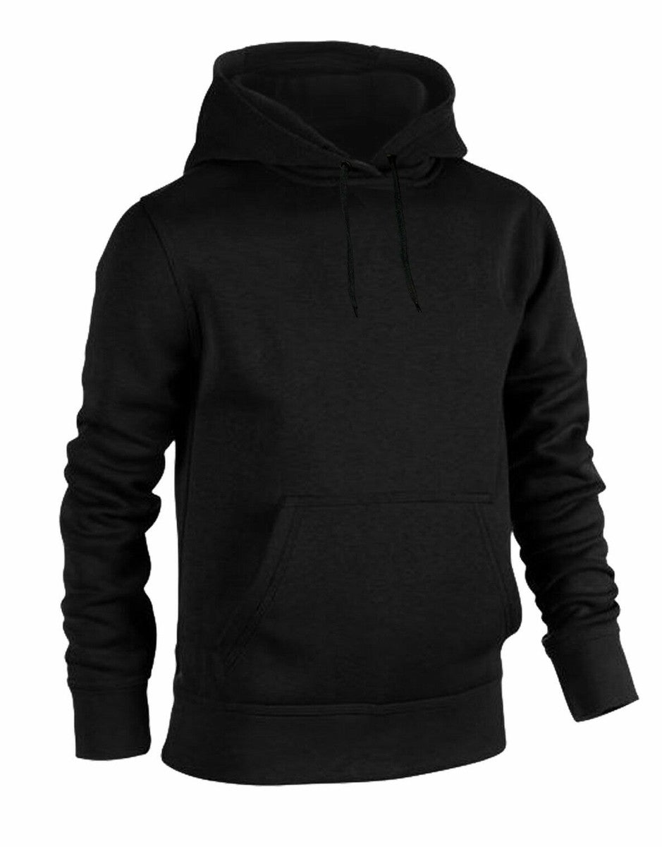 Black Hoodie Mens Pullover Hooded Sweatshirt Fleece Plain Hoody Jumper